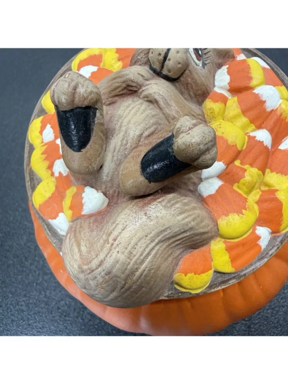 Vintage Dona's Mold Squirrel Candy Corn Trinket Box Candy Dish Halloween Decor